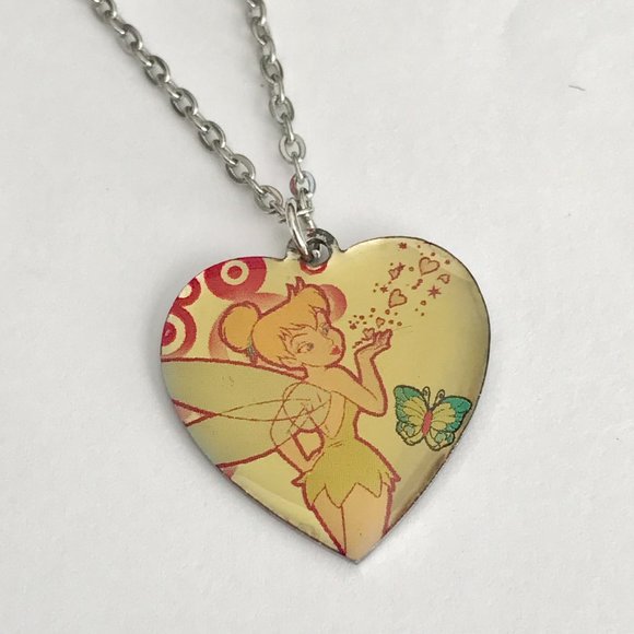 Vintage Disney Tinker Bell Heart Necklace Tink Fairy 18" Chain Valentines Gift - Picture 6 of 10